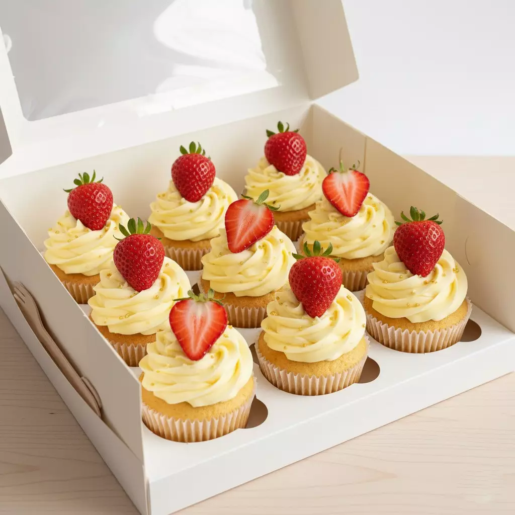 Капкейки лимонные с клубникой 9 шт